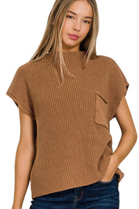 Mock Neck Sweater Top | Camel