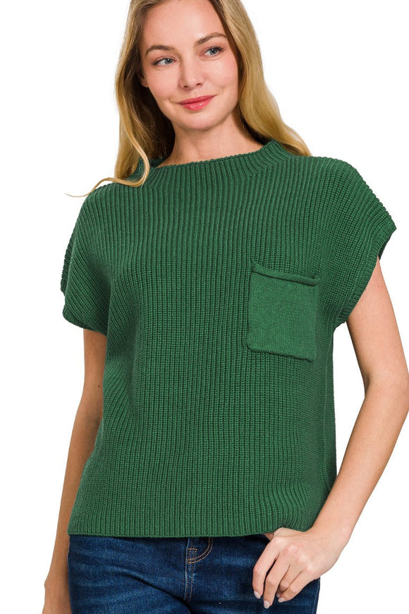 Mock Neck Sweater Top | Dark Green