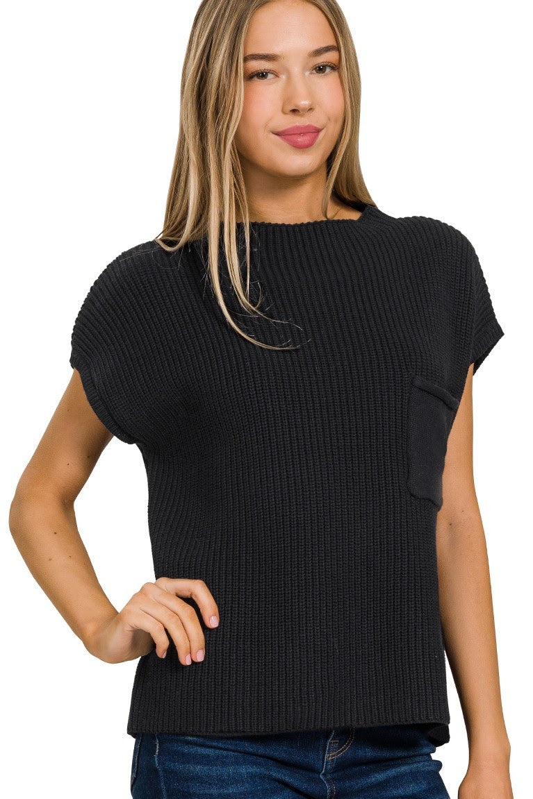 Mock Neck Sweater Top | Black