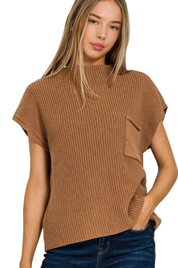 Mock Neck Sweater Top | Deep Camel