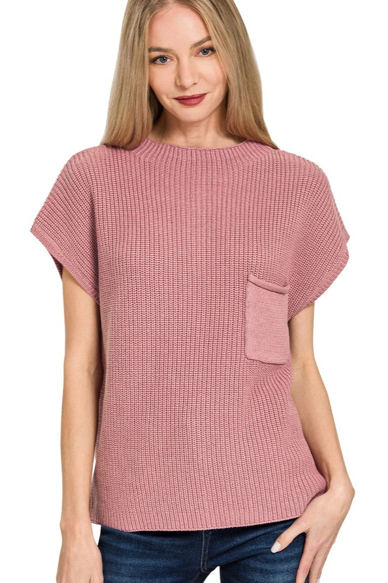 Mock Neck Sweater Top | Rose
