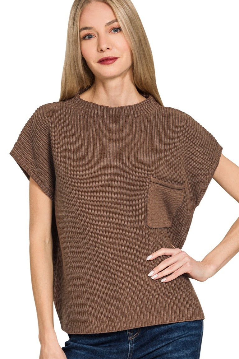 Mock Neck Sweater Top | Brown