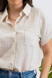 Striped Linen Button Up Top | Khaki