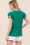 Floral Textured Ruffle Sleeve Top | Green