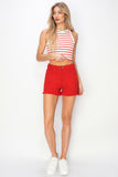 Risen Denim Shorts | Tummy Control Frayed Red