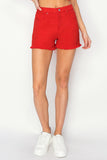 Risen Denim Shorts | Tummy Control Frayed Red