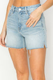 Risen Denim Shorts | High Rise Raw Cut Side Slit