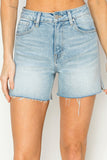 Risen Denim Shorts | High Rise Raw Cut Side Slit