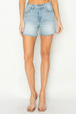 Risen Denim Shorts | High Rise Raw Cut Side Slit