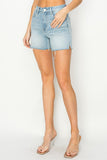 Risen Denim Shorts | High Rise Raw Cut Side Slit
