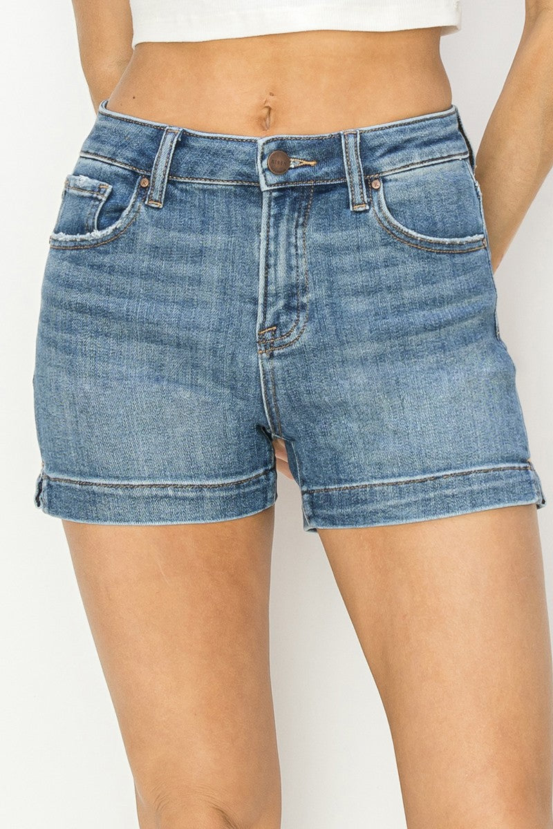 Risen Denim Shorts | High Rise Side Slit Basic