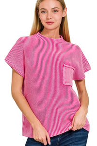 Washed Mock Neck Top | Fuchsia