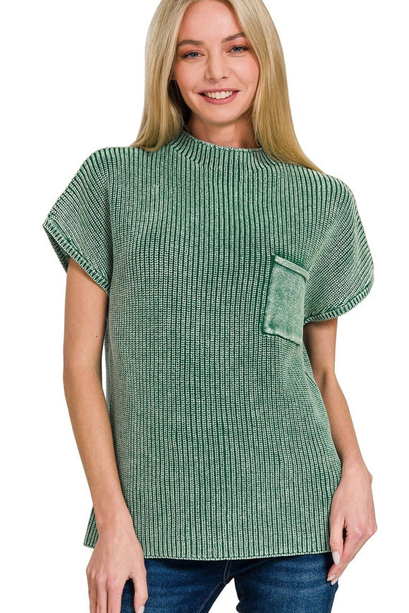 Washed Mock Neck Top | Hunter Green