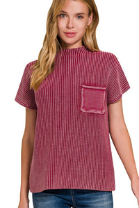 Washed Mock Neck Top | Cabernet