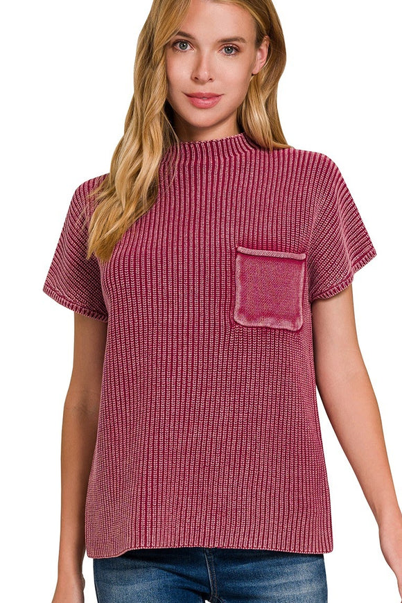 Washed Mock Neck Top | Cabernet