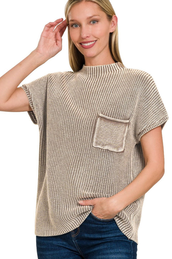 Washed Mock Neck Top | Mocha