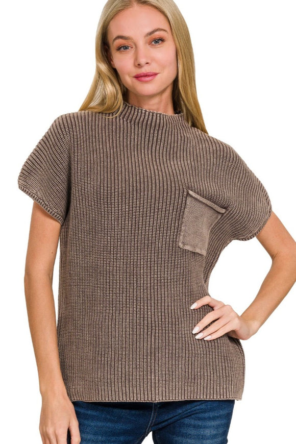 Washed Mock Neck Top | Brown