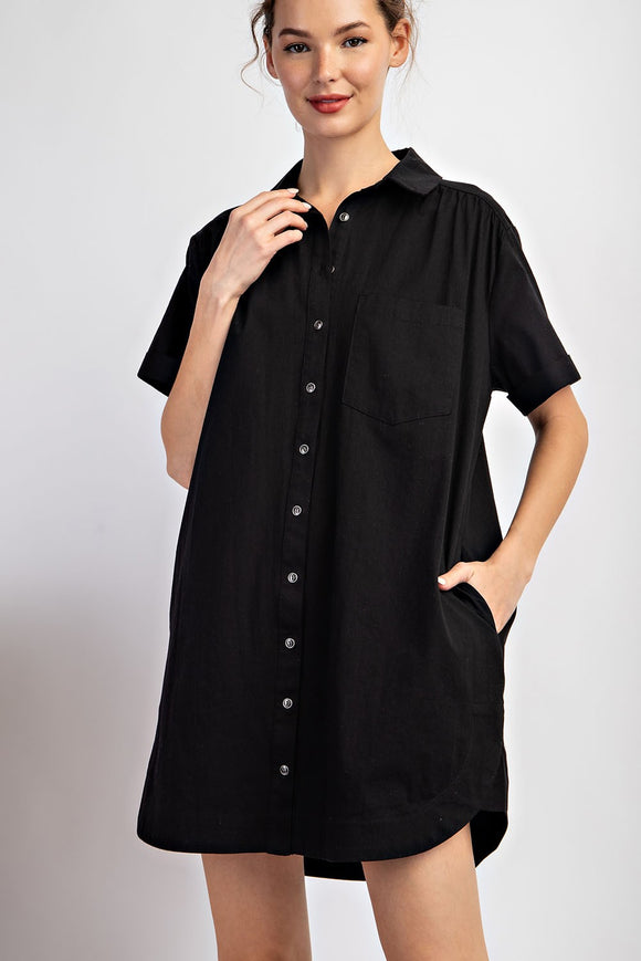 Button Down Short Sleeve Dress | Black