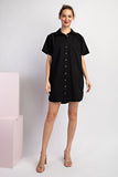 Button Down Short Sleeve Dress | Black