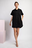 Button Down Short Sleeve Dress | Black