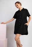 Button Down Short Sleeve Dress | Black