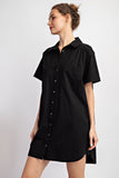 Button Down Short Sleeve Dress | Black