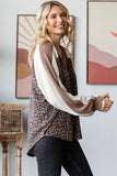 Leopard V-Neck Pullover Top | Brown