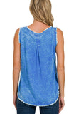 Washed Linen Frayed Sleeveless Top | Ocean Blue