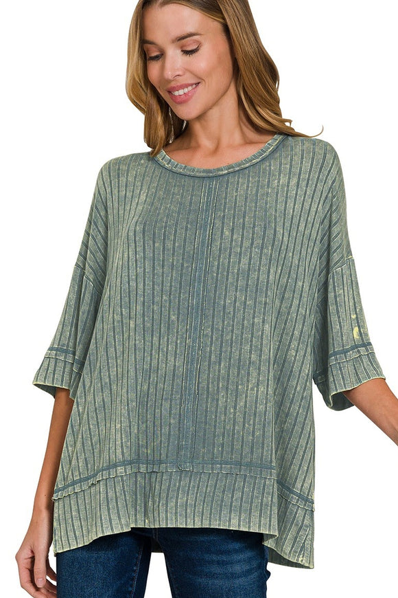 Washed Ribbed Oversized Slouchy Top | Jade