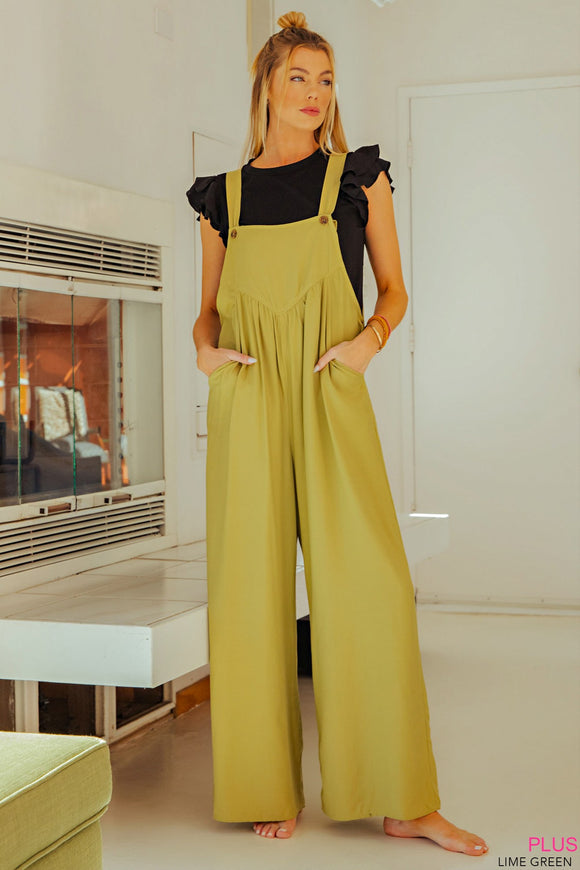 Satin Overall Jumpsuit | Lime Green