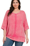 Washed Ribbed Oversized Slouchy Top | Hot Pink