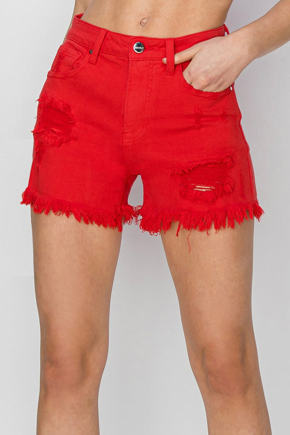 Risen Denim Shorts | High Rise Red Fiesta