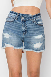 Risen Denim Shorts | Cross Over Side Slit