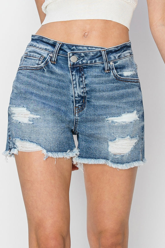 Risen Denim Shorts | Cross Over Side Slit