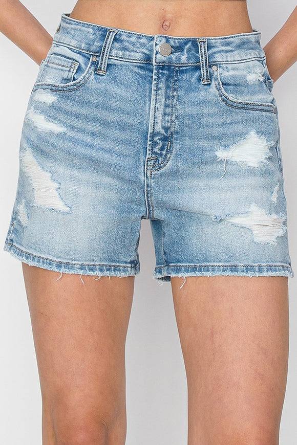 Risen Denim Shorts | High Rise Side Slit