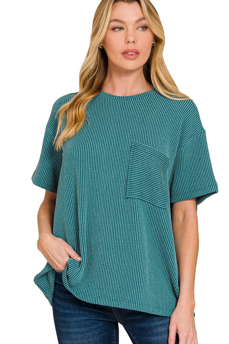 Raised Rib Pocket Top | Teal