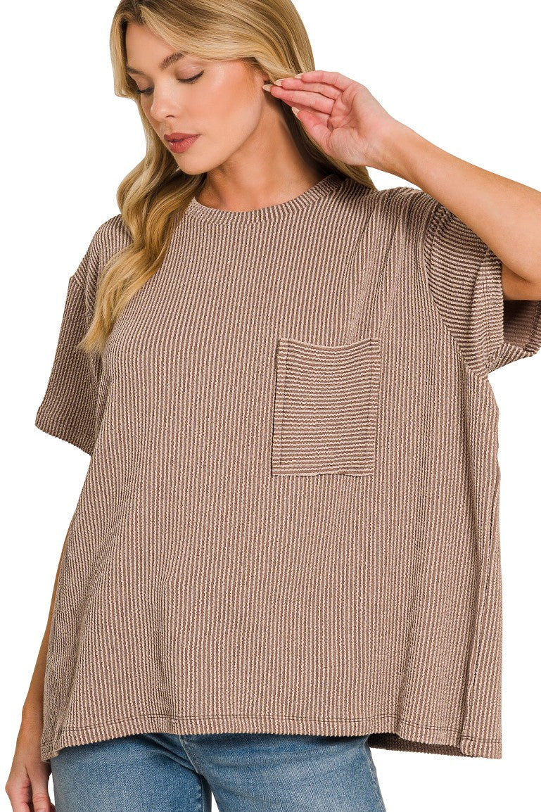 Raised Rib Pocket Top | Mocha