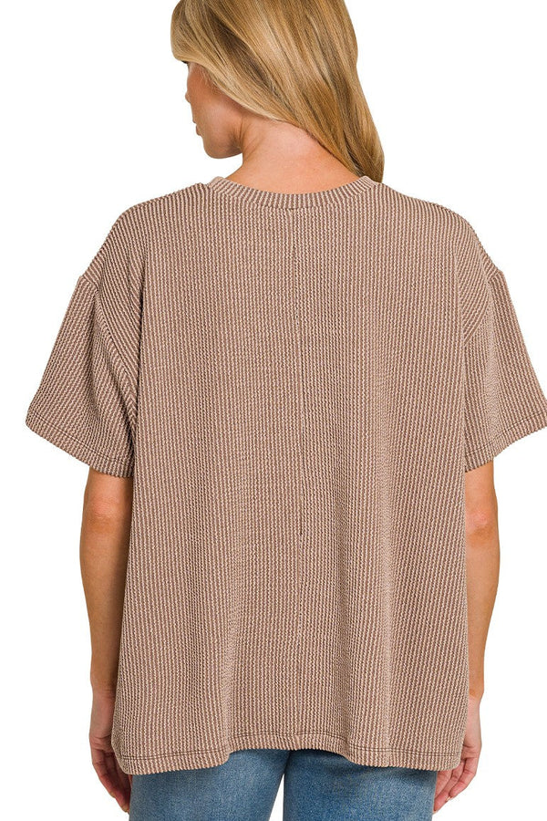 Raised Rib Pocket Top | Mocha