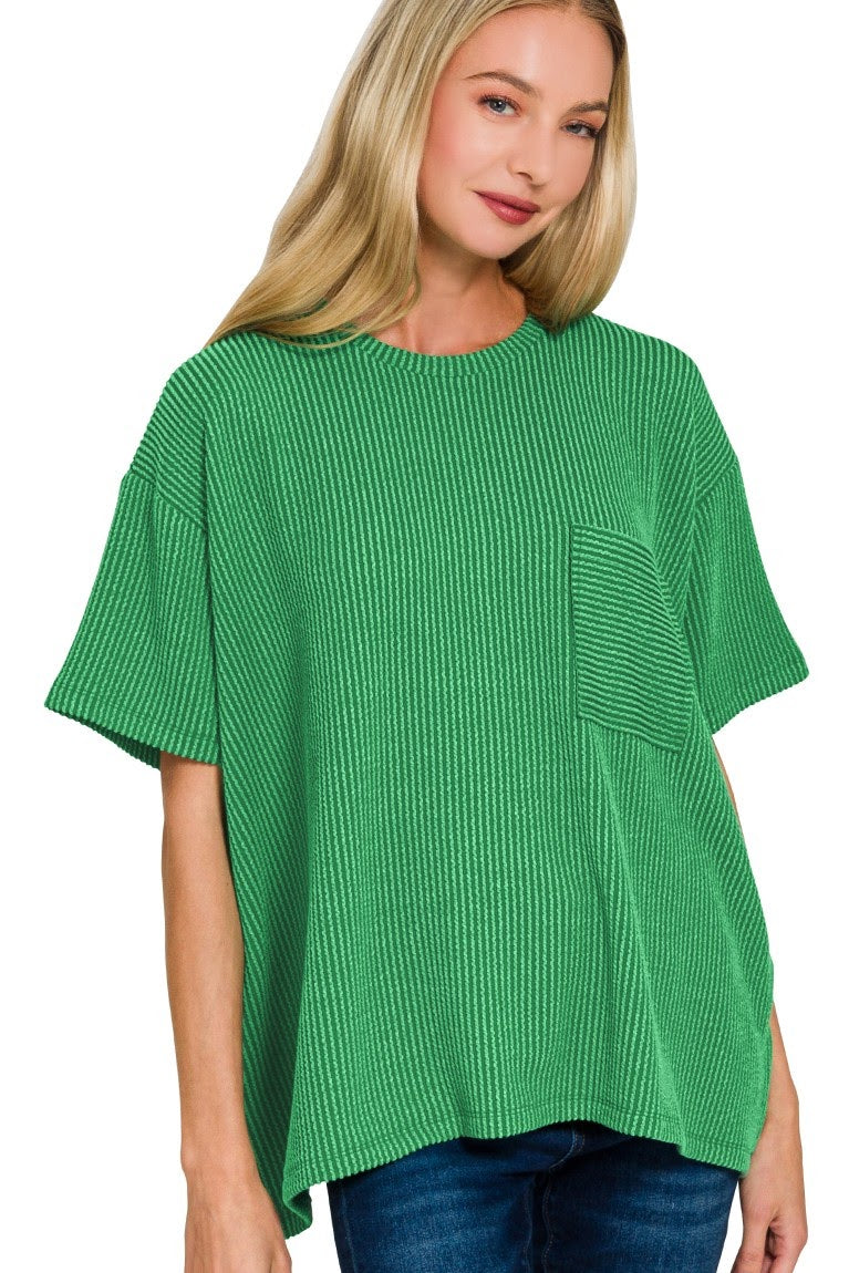 Raised Rib Pocket Top | Green