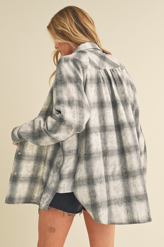 Plaid Washed Flannel Shirt | Grey