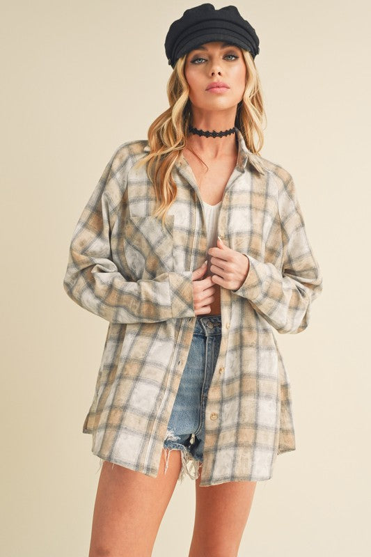 Plaid Washed Flannel Shirt | Oat