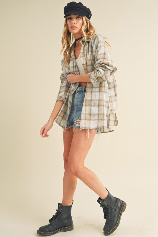 Plaid Washed Flannel Shirt | Oat
