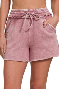 Acid Wash Drawstring Shorts | Dusty Rose