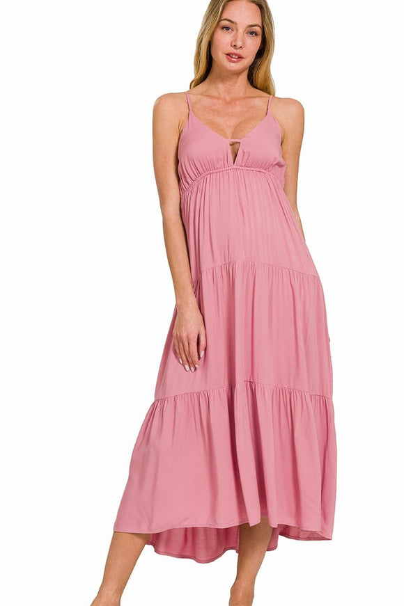 Tiered Sweetheart Cami Midi Dress | Rose