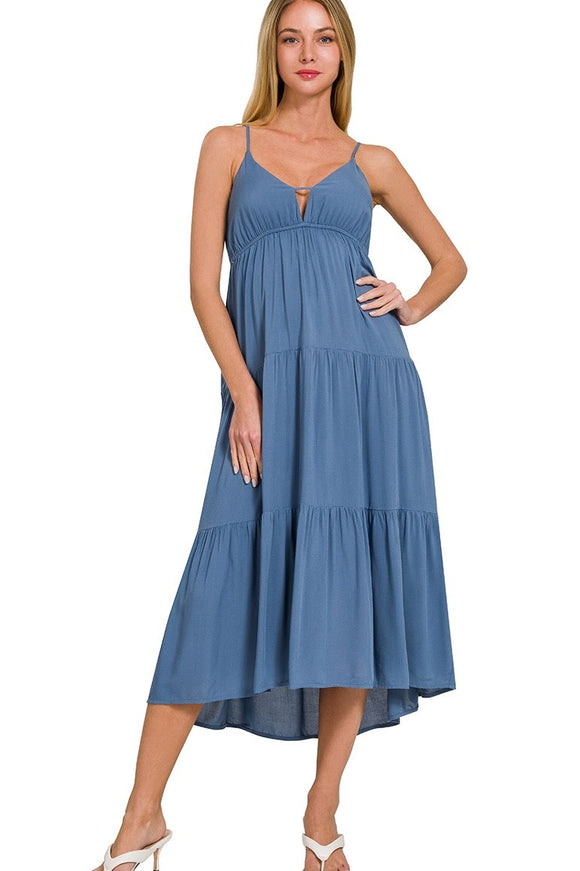 Tiered Sweetheart Cami Midi Dress | Dusty Blue