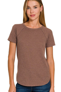 Waffle Knit Raglan Top | Brown