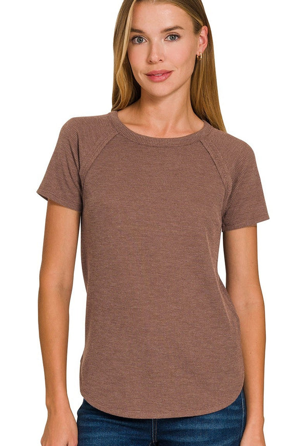 Waffle Knit Raglan Top | Brown