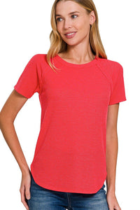 Waffle Knit Raglan Top | Red