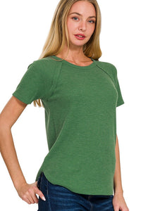 Waffle Knit Raglan Top | Green
