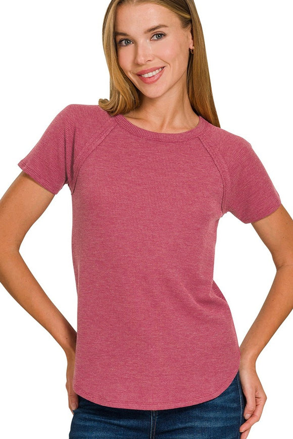 Waffle Knit Raglan Top | Cabernet